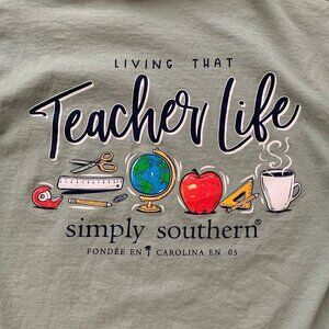 Simply Southern T Shirt Womens Medium Long Sleeve Teacher Life Light Green